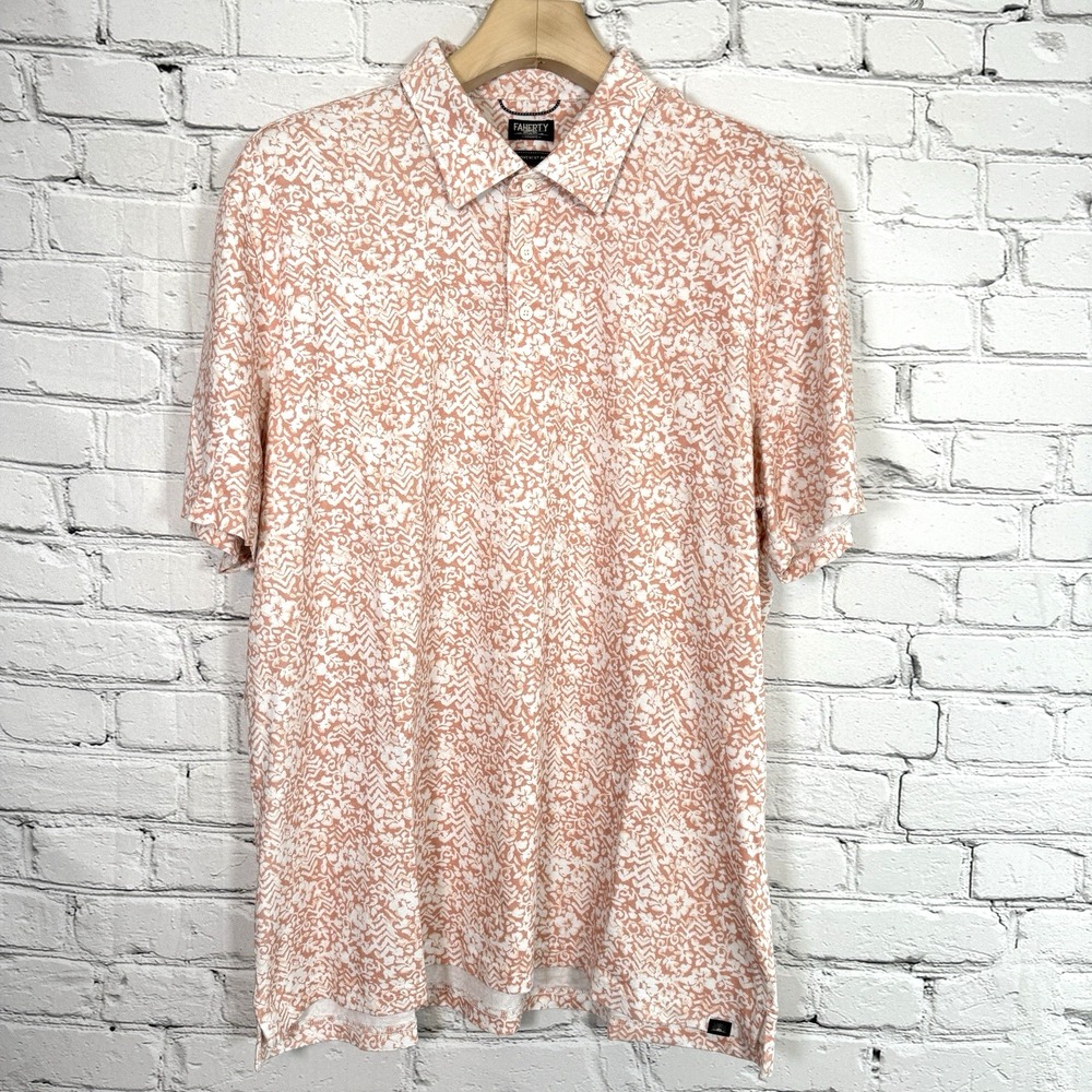Faherty Reserve‎ The Movement Polo Shirt Men's XXL Peach White Print Pima Cotton